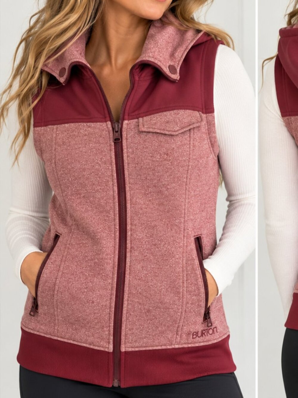 Burton Dryride Women’s Medium Hooded Softshell Vest Pink Burgundy